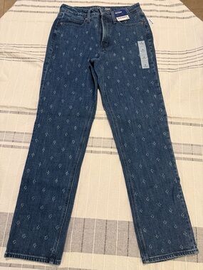 Old Navy Blue Micro-Pattern Straight-Leg Jeans